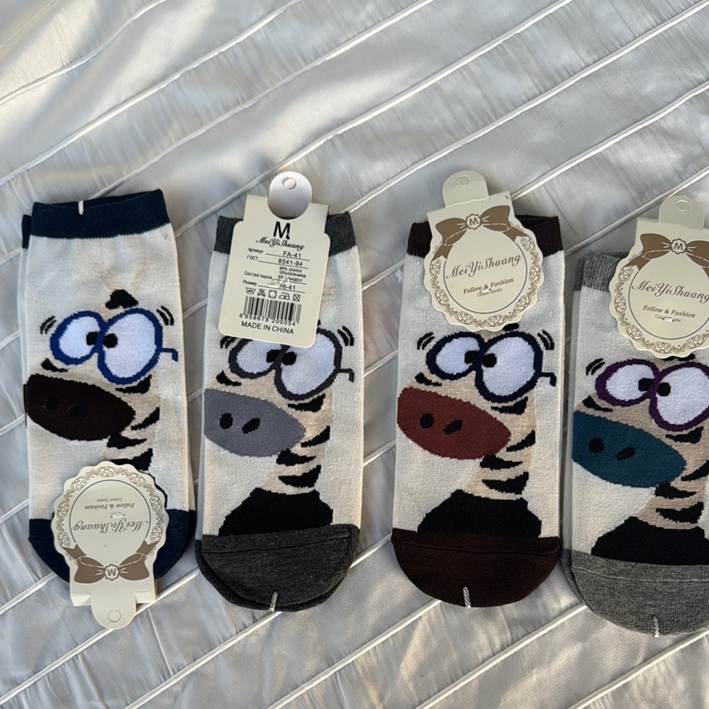 Women’s Cartoon Socks - Black, Gray, Brown Set of 4